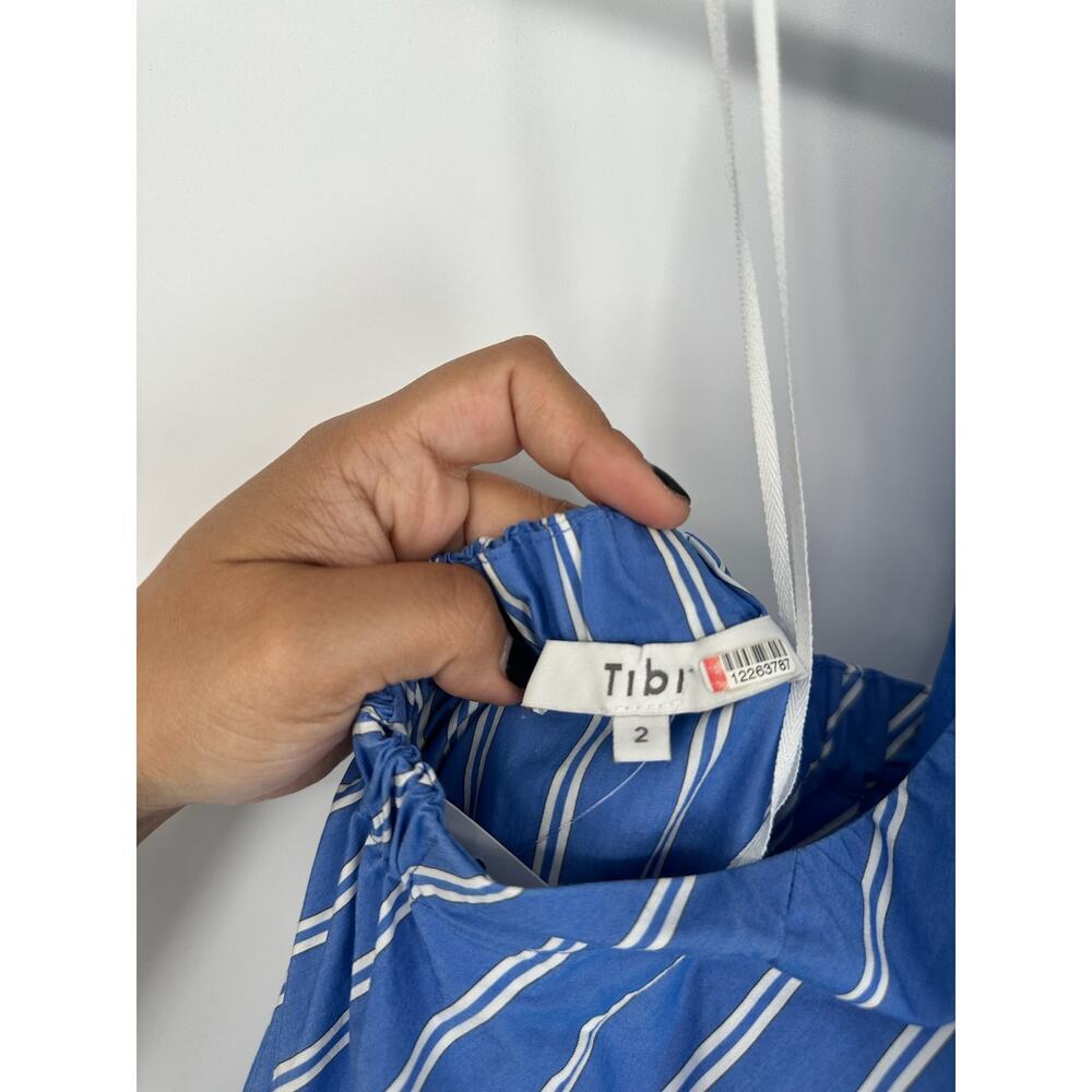 Tibi Blue and White Striped Halter Midi Dress with Brown Panel - Picture 6 of 8